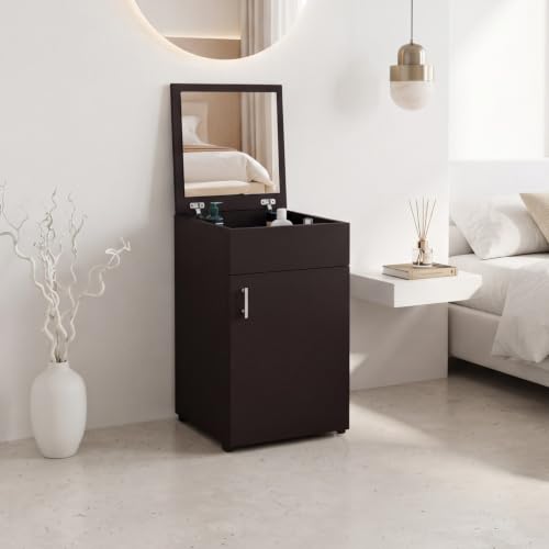Image of FURNIFLIX Engineered Wood Home Dressing Table with Mirror and Storage Vanity Unit for Bedroom Living Room - Wenge Finish