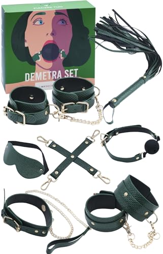 MySecretCase BDSM Bondage Kit - Esposas Eróticos Sexuales Mujer, Juguetes Eroticos para Pareja, Set de Juegos Adultos, Arnes, Mordaza Boca para Hombres, Fusta y Latigo Sado, Arnés Sexualmujer (Verde)