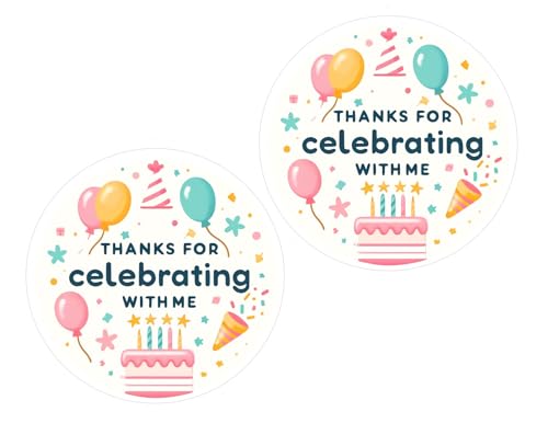 Birthday Party Thank You Stickers,Thanks for Celebrating with Me 24 Pack, Perfect for Birthday Parties Decoartion, Baby Showers, Favor Boxes, Goodie...