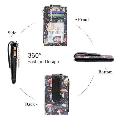 Image of GOIACII RFID Slim Card Holder Wallet with ID Window Thin Bifold Wallet for Womens Zipper Coin Pocket Hedgehog Print