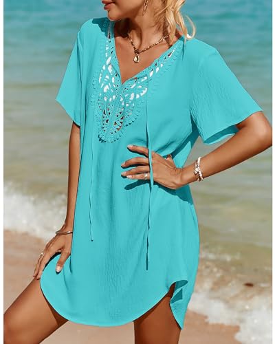 SimpleFun Womens Swimsuit Coverup Lace Crochet V Neck Bathing Suit Cover Up Dress Beach Cover Ups for Swimwear2