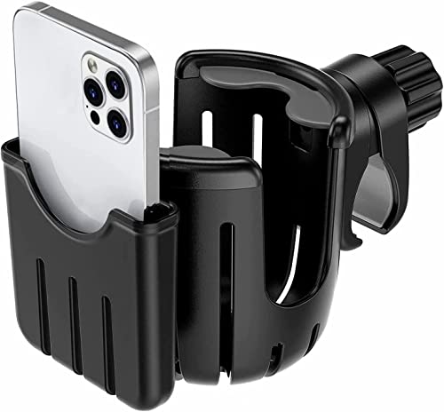 ドリンクホルダー ベビーカー 哺乳瓶 ホルダー 紙コップ 飲み物 カップホルダー ベビーシート 車椅子 自転車 バイク ボトルホルダー 携帯電話収納 取付簡単 360度回転 角度調整可能 ABS樹脂素材