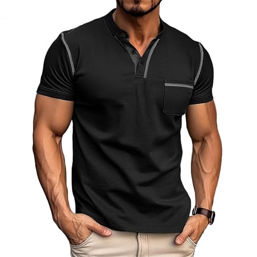 Men's Henley Shirt Lightweight Short Sleeve T-Shirt Casual Stylish Button Cotton Shirt