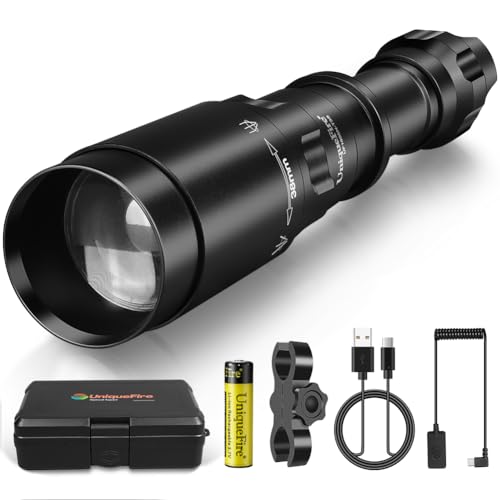 UniqueFire Upgrade 1605N T38 IR 940nm Illuminator LED Infrared USB Rechargeable Flashlight, Zoomable Tactical Torch Set, Rapid Focus & Dimmer Switch with LED Indicator, Lighting Up to 500M+