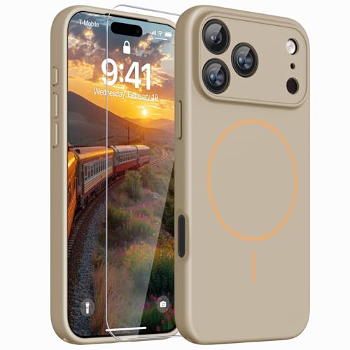 Image of Magnetic for iPhone 17 Pro Case,Shockproof Matte Cover,Desert Gold | with Screen Protector,Compatible with MagSafe,Military Grade Drop Protection,Full Camera Protection,Non-Slip Design Case