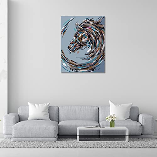 Image of RANGOLI 100% Cotton Stretched Canvas Painting 400 GSM, Framed Acrylic Horse Canvas Abstract Wall Art for Living Room, 3D Paintings for Wall Decor (12 x 18 Inch With Frame)