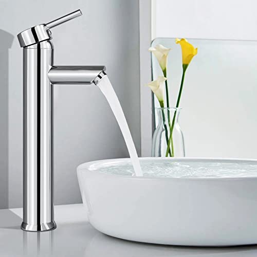 BONADE Robinet de Lavabo avec Bec Haut Salle Bain Mitigeur Lavabo pour Lavabo pour Salle de Bains Robinet Vasque Monocommande en Laiton Chromé