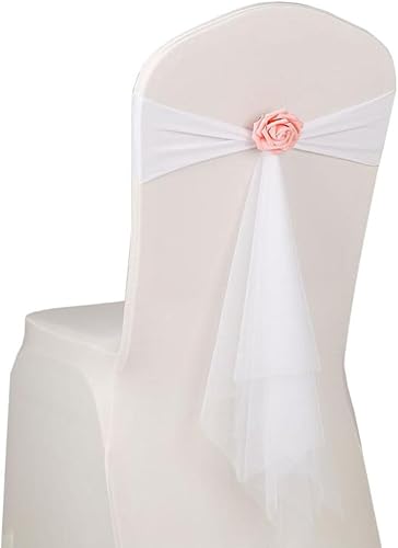 JK Home Lot de 6 Ruban de Chaise en Organza Elastique Bande avec Fleur Décoratio
