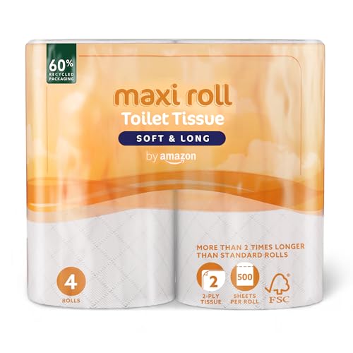 by Amazon Carta Igienica (MAXI Rotolo), 2 Veli Trapuntata, Soffice e Delicata, 20 Rotoloni (5 Confezioni da 4), 500 Strappi per Rotolo, Certificata FSC - Immagine 1