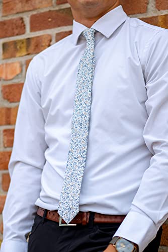 Image of DAZI Men's Skinny Tie Floral Print Cotton Necktie, Great for Weddings, Groom, Groomsmen, Missions, Dances, Gifts.