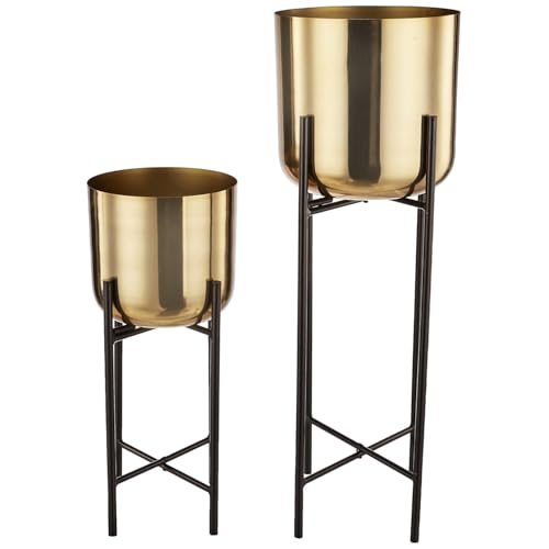 Image of amazon basics Decorative Modern Indoor Planters Flower Pots (Set of 2) | Sophisticated Design | Suitable for Living Room /Bedroom /Balcony (Glossy Rose Gold)