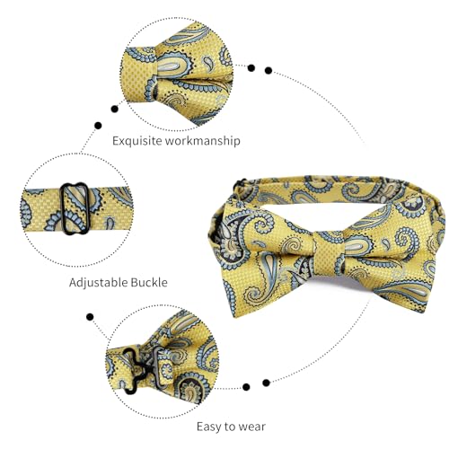 Image of Alizeal Mens 4pcs Vintage Paisley Bow Tie Set | Pre-tied Pocket Square Cufflinks Boutonniere for Wedding Everyday Use