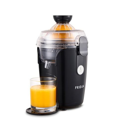 Fridja f800 Automatic Citrus Juicer Machine - Premium One-Touch, No Spills or Splashes, Easy to Clean, Stainless Steel, Black, Quiet Motor, 50W, 400ml - Ideal for Oranges, Lemons, Limes & Grapefruits