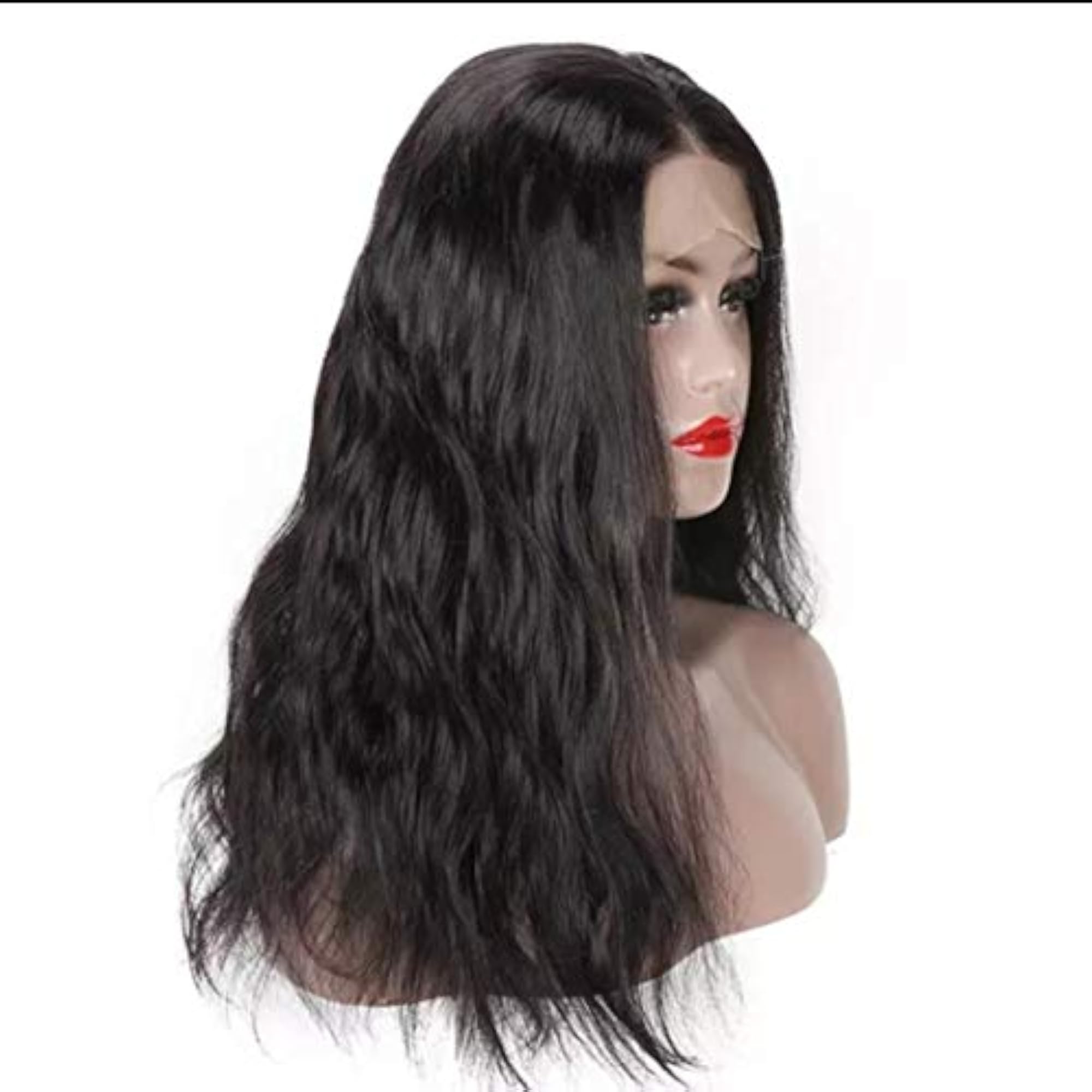 Women's 24 Inch Black Wavy Human Lace Wig, Gift Ready