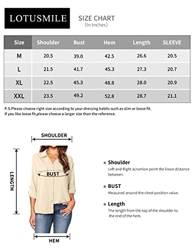 Lotusmile Blouses For Women Business Casual, 3/4 Sleeve Shirts For Women Button Down Dressy Loose Fit Elegant Work Tops Ladies Button Down Shirts And Blouses Chiffon Long Sleeve Office Top #TOP4