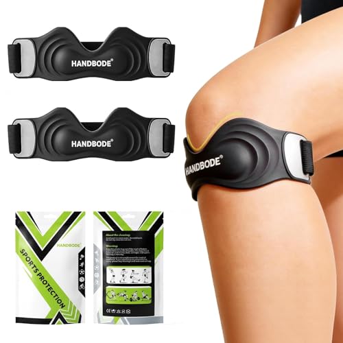 HANDBODE Patellar Tendon Support Strap Silicone Knee Brace for men women Adjustable Patella Band Support Pain Relief Fit Hiking Running Basketball Jumpers Knee Osgood Schlatter 2 Pack