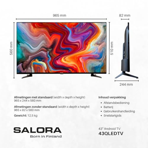 Salora 43QLEDTV â 43 Inch Smart TV â 4K Ultra HD QLED Scherm, HDR10 Ondersteuning, Android TV Platform, Ingebouwde Chromecast, 3x HDMI, Bluetooth, WiFi, Energieklasse G â Ideaal Voor Televisies - Afbeelding 5