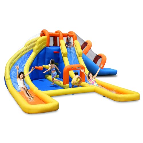 Big Splash Triple Water Slides and Pool Water Park, 24 ft L x 21 ft W x 8 ft H Triple Slides Blower Included, Splash Pool, Netted for Safety, Outdoor Fun for Kids