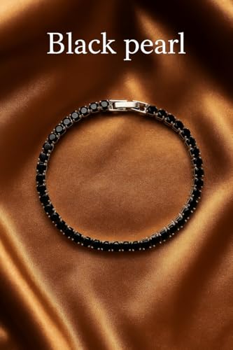 Image of BLACK PEARL Elegant Style Tennis Bracelet with Multicolour Zirconion Stones, Gold and Silver-Toned Bracelet For Women & Girls