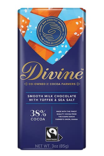 Divine Chocolate Bars - Milk Chocolate With Toffee & Sea Salt - Made With Fairtrade Cocoa, Natural Ingredients, No Artificial Flavors | 3Oz. Bars (12 Pack) #TOP22