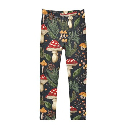 Wusikd Forest Mushrooms Girls' Leggings Toddler Doodles Kids Yoga Pants Dance Active Tights 4T