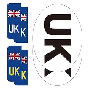 BEEWAY UK Car Stickers for Europe – 2x UK Oval + 4x Number Plate Stickers – Gloss Laminated, Self-adhesive Vinyl Sticker for Cars, Vans, Trucks Driving in European after Brexit GB