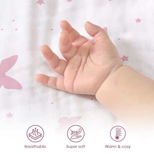 Image of Butterfly Baby Blankets for Girls, Soft Nursery Minky Blankets with Muslin and Dotted Fleece Back 30x40 inches, Receiving Bed Quilt for Newborn, Infants, Toddlers