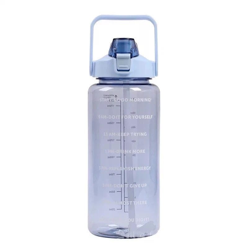Image of 4Mura 2 L Capacity Belt Straw Transparent Motivational Water Bottles|Time Marker Leak Proof&Break-Proof|Best Usage For Office /School /Gym /Travel Bottle|Bpa-Free Fitness Sports Bottle (BLUE)