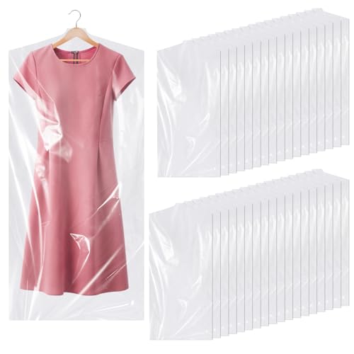 Dntorx 35 Stück Kleidersack 60 x 120 cm, Transparente Kleidersäcke Kunststoff Staubdichte Kleiderschutzhülle Hängen Kleiderhülle zum Kleiderschutz von Anzüge Hemden Kleider Mantel
