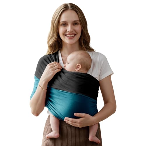 Baby Wrap Carrier, Lightweight Baby Wearing Wraps for Newborn and Infant, Soft Swaddle Holder Carrier, Cozy Baby Sling 7-35 lbs Black+Blue
