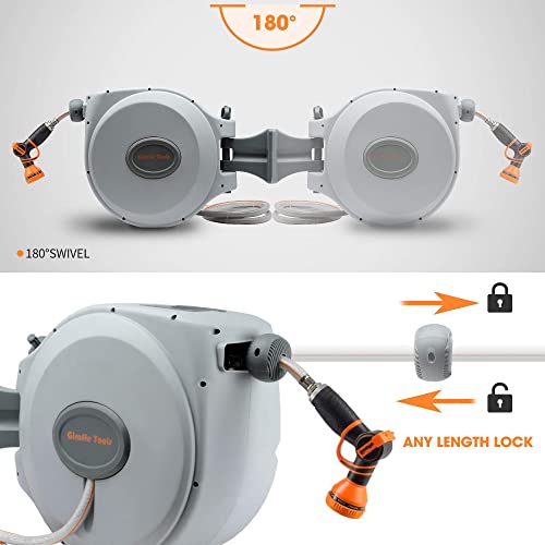 Giraffe 5/8 Inch 65Ft With 5/8 Inch X 90 Ft Retractable Garden Hose Reels Wall Mounted Heavy Duty With Automatic Rewind 180 Deg Swivel Bracket #TOP4