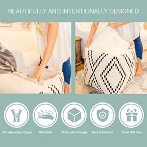 Unstuffed boho pouf ottoman covermodern bohemian living room decor kids nursery dorm roomminimalist storage solution foot resthand tufted square neutral removable  urban country home decor