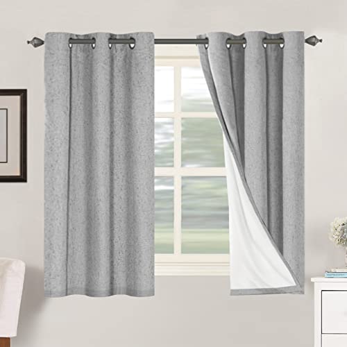 Image of H.VERSAILTEX Primitive Linen Curtains 100% Blackout Curtain Drapes Burlap Curtains with White Thermal Insulated Liner, Grommet Top Drapes Living Room /Bedroom (2 Panels, 42 x 54 Inch, Dove Gray)