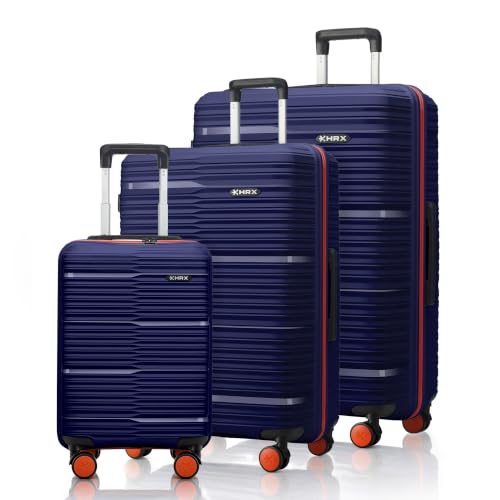 HRX Zanzibar 3Pc Set Blue Polypropylene Hard Shell Suitcase Set - Premium Travel Trolley Bags with 8 Spinner Wheels, Number Lock & Water Resistant Bod