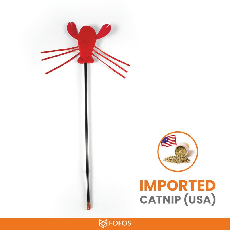 Image of BarkButler x FOFOS Moving Lobster Wand - Interactive Cat Teaser Toys with Catnip - Cat Toy Set - Red