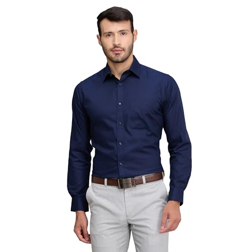 Image of Raymond Men's Slim Fit Solid Pattern Pure Cotton Full Sleeve Semi Cut Away Collar Formal Shirt