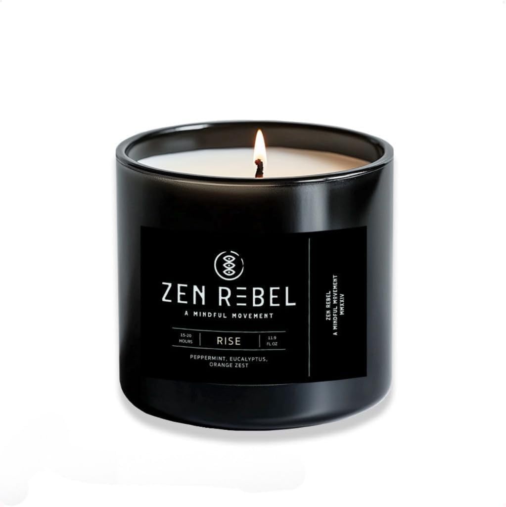 Aromatherapy Candle Rise – Morning Energy Boost with Peppermint, Eucalyptus, and Orange Zest – Stress Relief Soy Candle for Home, Office, Spa, and Gym