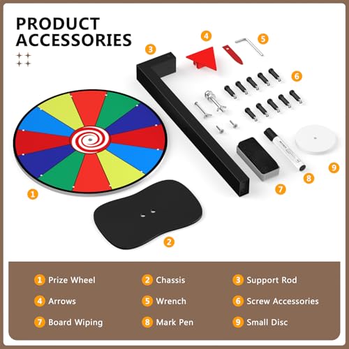 Retbtnm 12-Inch Color Prize Wheel, 12 Slot Editable Spinning Wheel with Dry Erase Board & Marker for Parties, Carnivals, Tradeshow Booths, Classroom Games