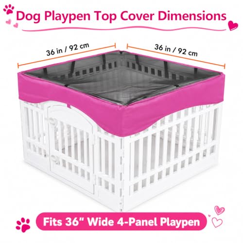 Image of Dog Playpen Mesh Top Cover Fits 36 Inch 4-Panel Pet Play Pen,Pink | Anti-escape Dog Cage Covers Puppy Play Pen Cover,Indoor /Outdoor Use,Easy to fold for Portability [Only Cover] Upgraded