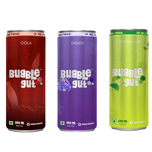 Image of Bubble Gut Lemon Grape Cola Soda Beverage Combo Pack 250 ml Fizzy Sparkling Refreshment Drink