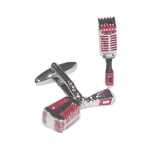 Mancuernillas hombre micrófono retro rojo y plata miniatura 1