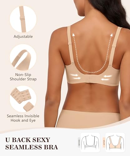 Image of Xcutting Bra for Women Wireless No Underwire Seamless Full Coverage Deep V Bralettes Everyday Comfortable Soft