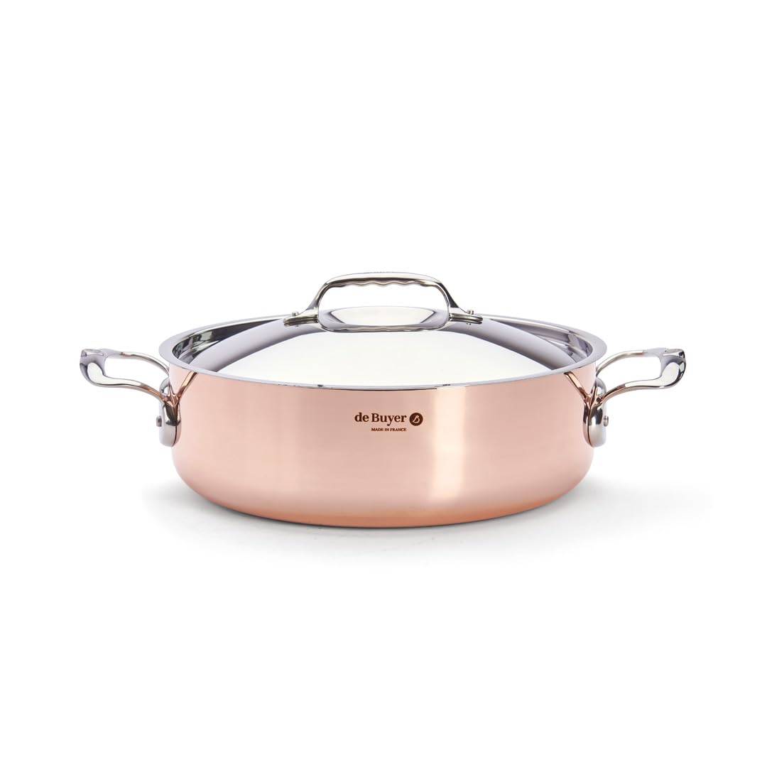 De Buyer Patelnia do smażenia 28 cm z pokrywką brązowa