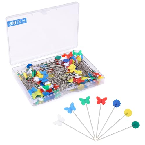 200pcs Straight Flat Head Sewing Pins with Colorful...