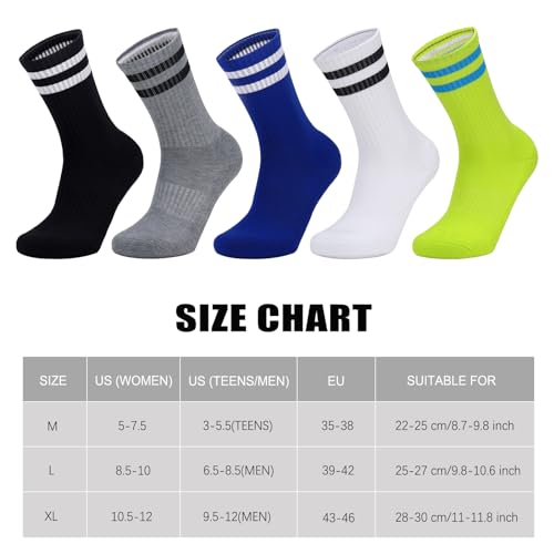 Ultrafun 5 Pairs Striped Crew Socks Cotton Cushioned Athletic Sports Running Socks for Men Women Teens - Image 3