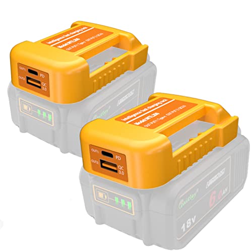 QUPERR 2 Pack Adaptateur de Batterie, Compatible avec la Batterie Dewalt 18V Lithium-ION, Adaptateur de Chargeur de téléphone USB Double avec Chargement Rapide Type-C(Adaptateur Seulement) Cover