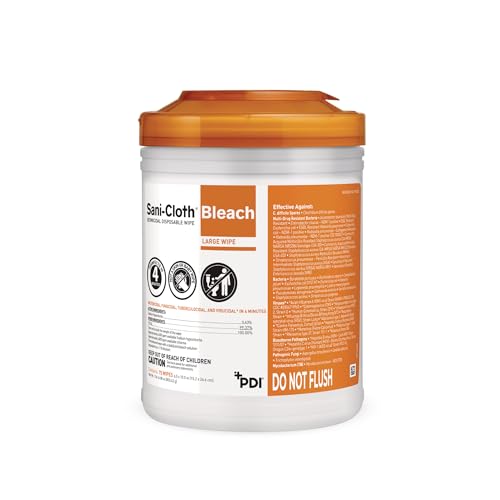 PDI Sani-Cloth Bleach Disinfecting and Cleaning 160 Count Canister Medium 6 x 5 Wipes Hospital-Grade Bleach for Healthcare Vet and C. Diff Households