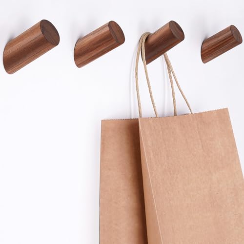 Felidio Wall Hook 4 Pack, Wood Coat Hooks Hat Rack, Modern Wooden Hooks for Hanging Hats Coats Towels Planter, Entryway Wall Hanger (Walnut Wood)