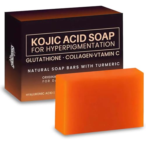 LAXDAMRE Kojic Acid Dark Spot Remover Soap Bars with Original Japanese Formula Vitamin E Retinol Collagen Hyaluronic Acid & Shea Butter for Even & Brighter Skin Tone Face & Body (1 Pack Orange)