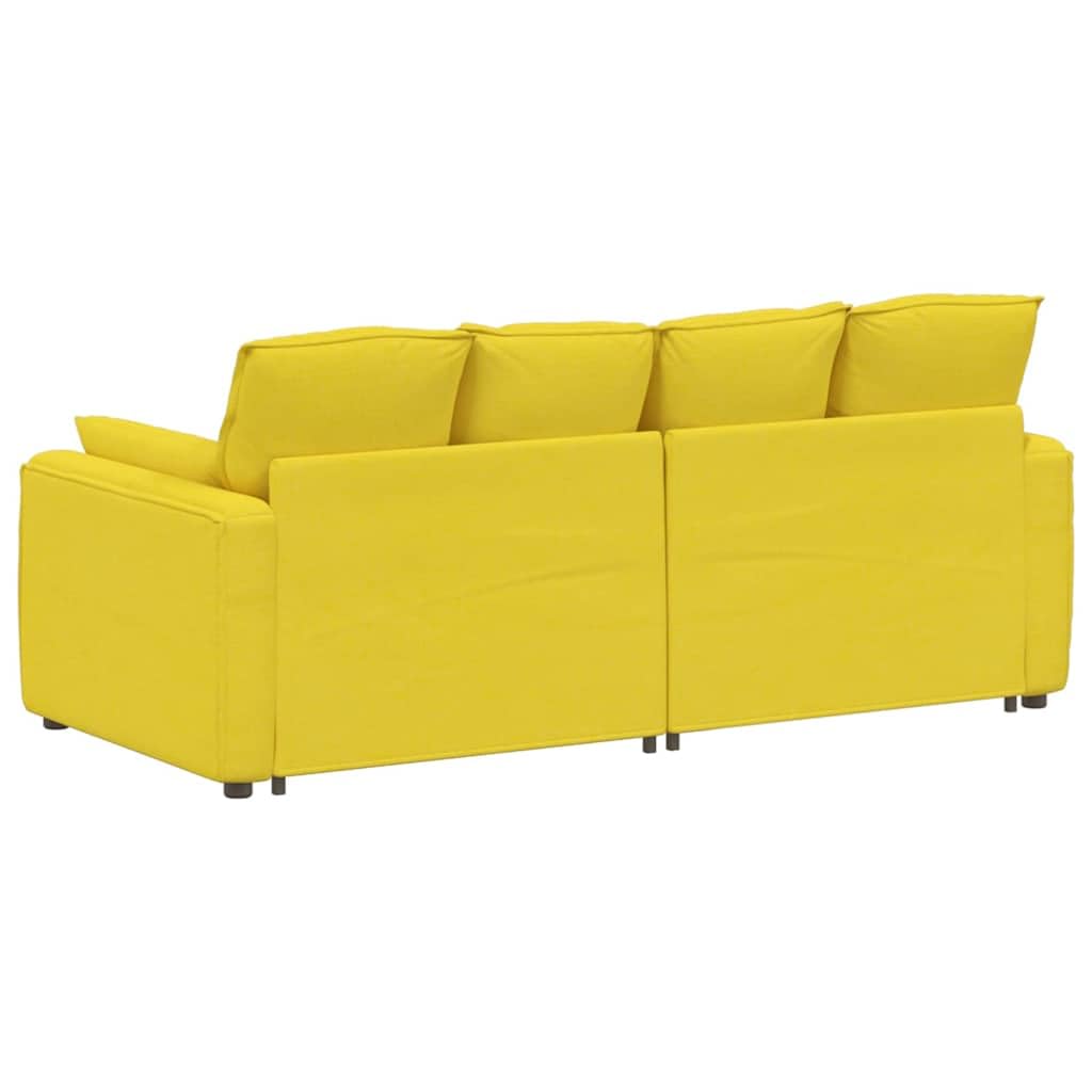 Sofá modular amarillo claro con cojín acolchado de tela y relleno de espuma, 224 x 105 x 64 cm, marco de metal, 2 piezas para salón, salón y cine en casa